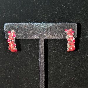 Red Stone Half Hoop Earrings